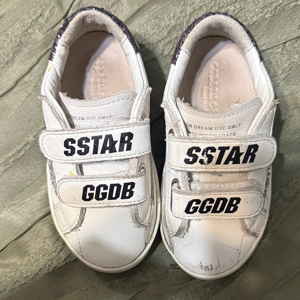 Golden Goose Kids White and Glitter Sneakers